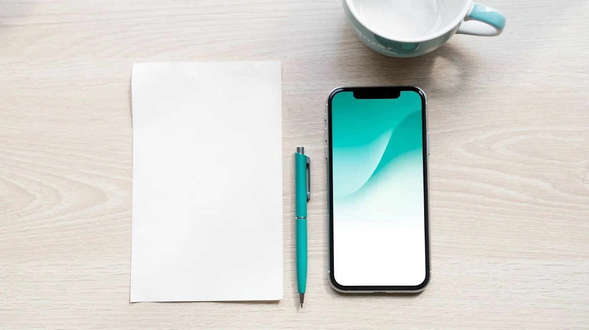 A phone and paper bill on a wooden table in daylight