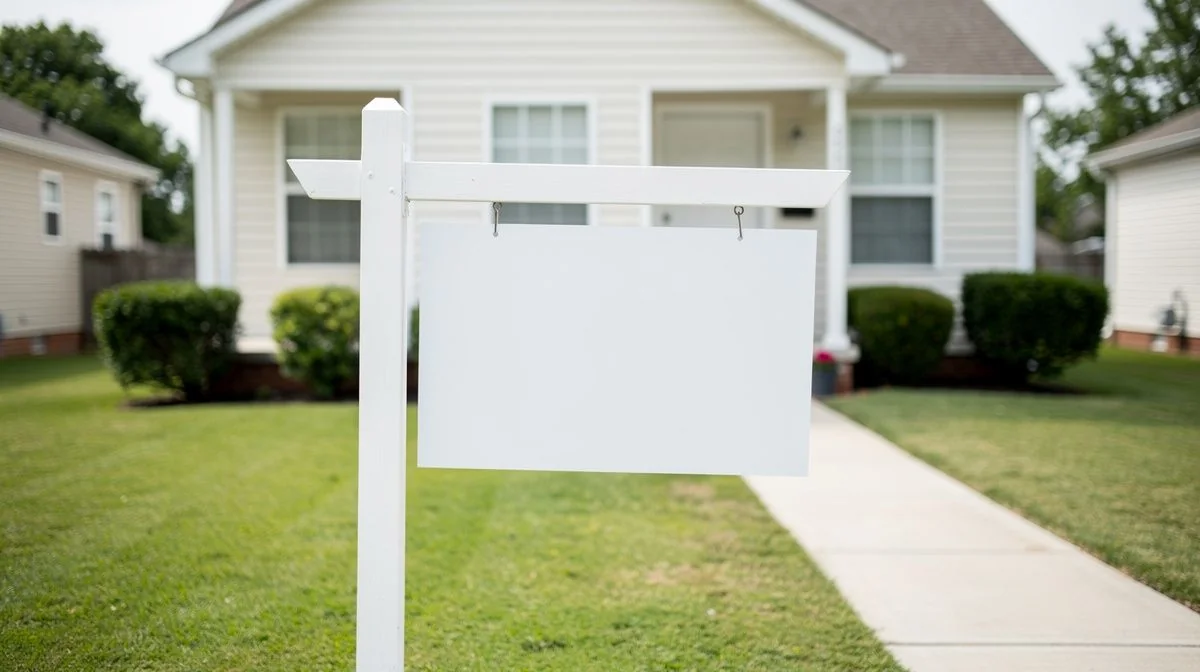 A for sale sign in front of a home with a real estate agent's details