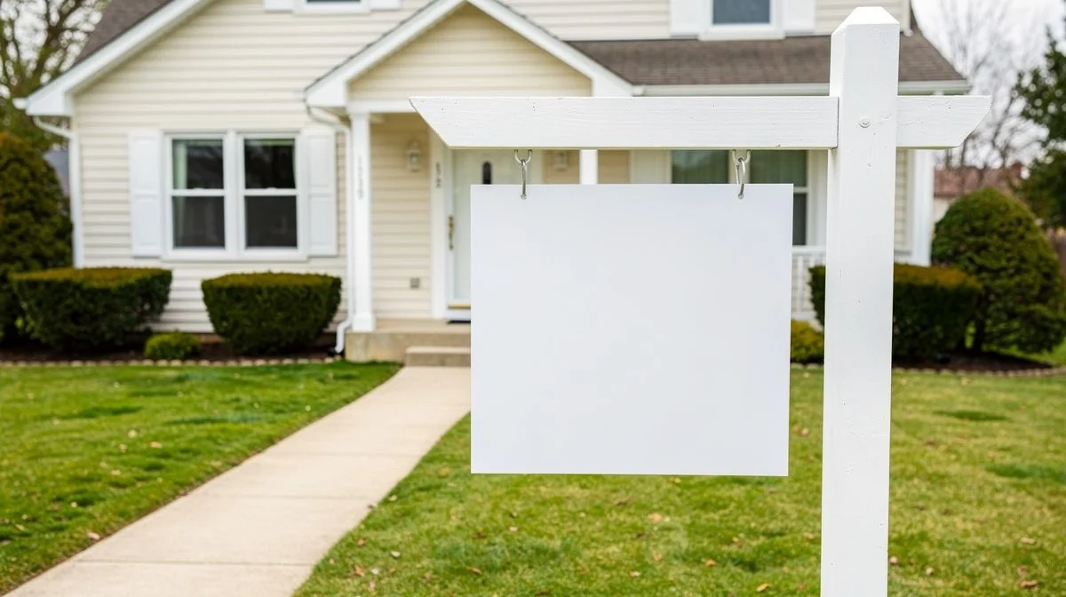 A for sale sign in front of a home with a real estate agent's details