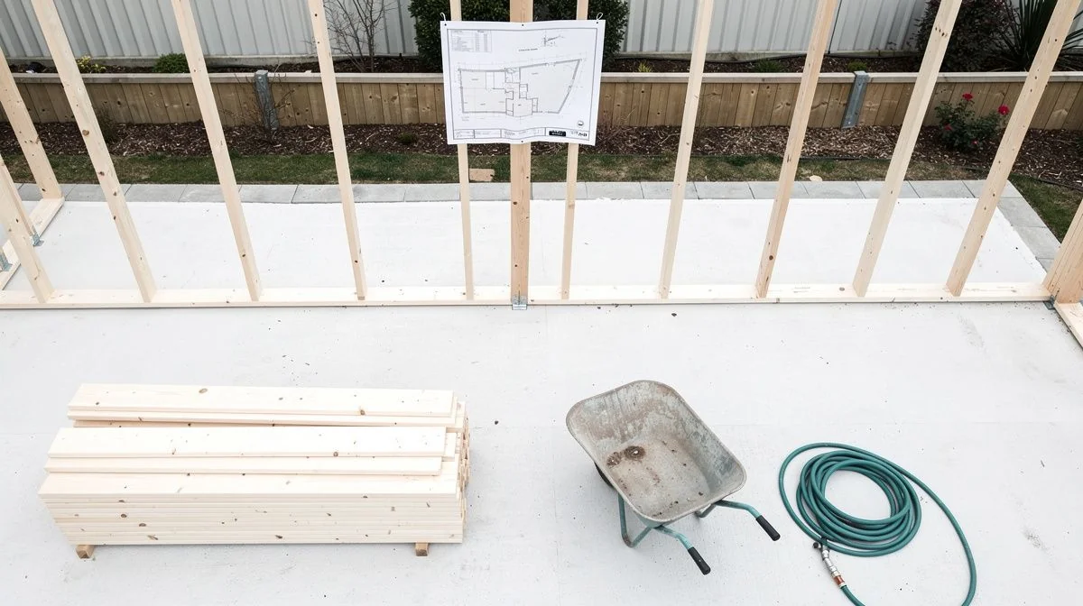 Timber framing and site plan on a suburban New Zealand building section