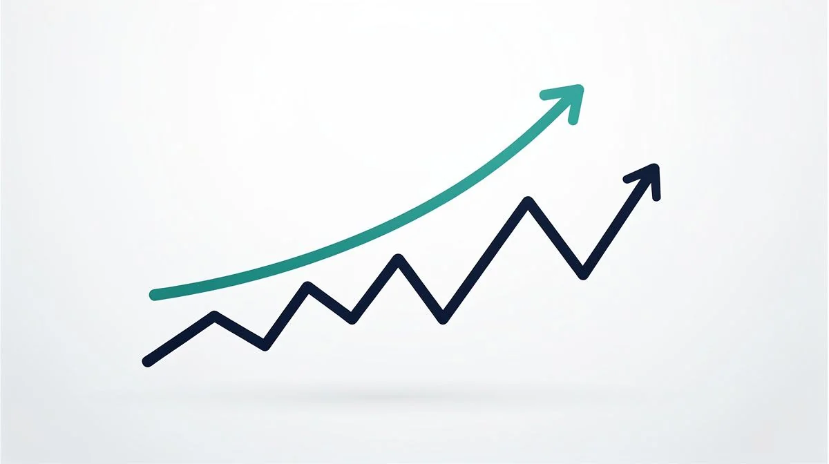 A smooth rising index line above a jagged active fund line