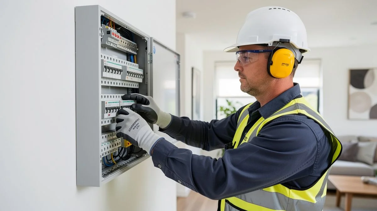 Auckland electrician working on a switchboard