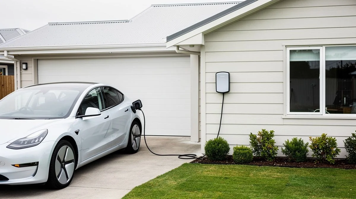 Electrician installing a 7.4kW EV charger on a wall