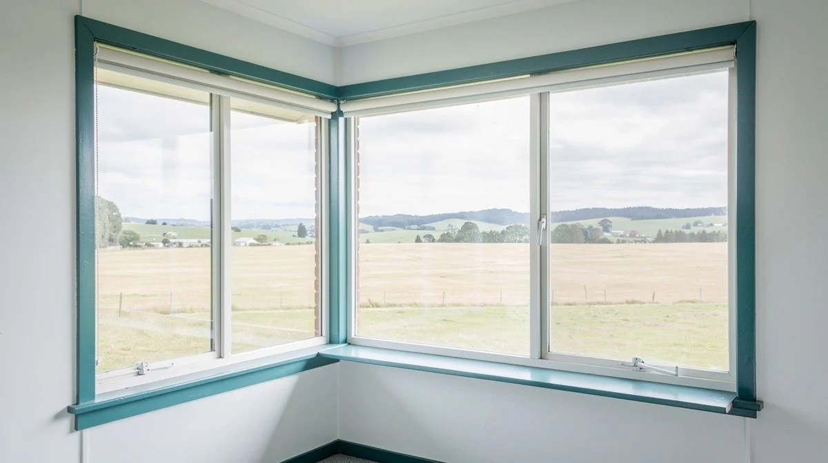 Single-glazed windows on a mid-century Palmerston North home facing open Manawatū plains