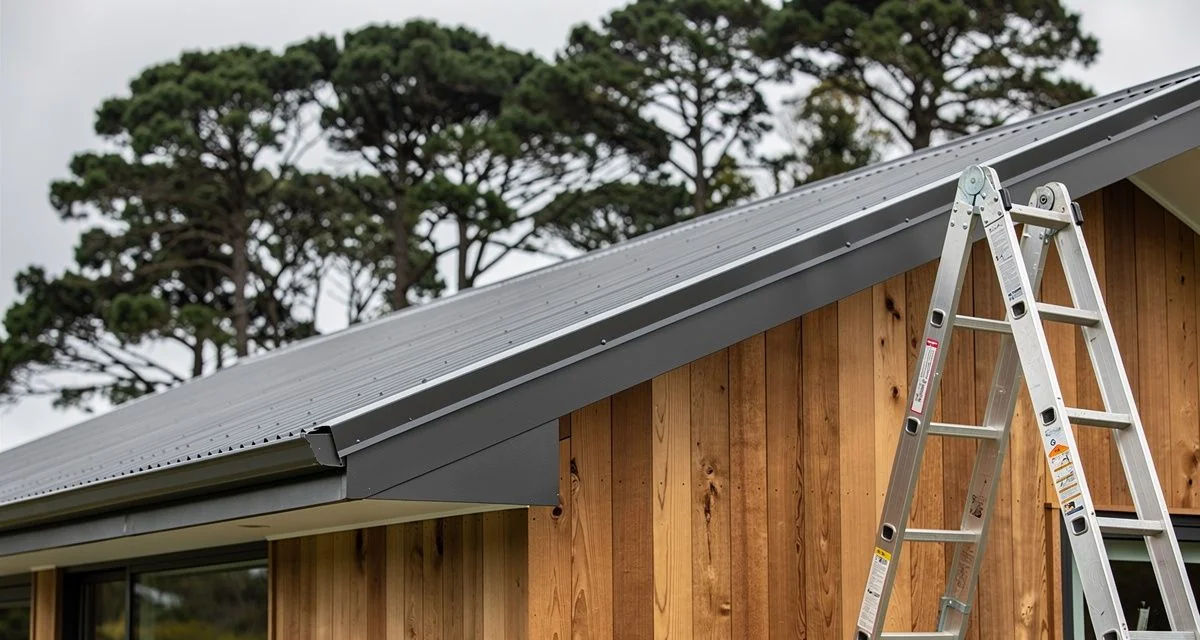 Clean gutter on a Taupo home with pine forest behind
