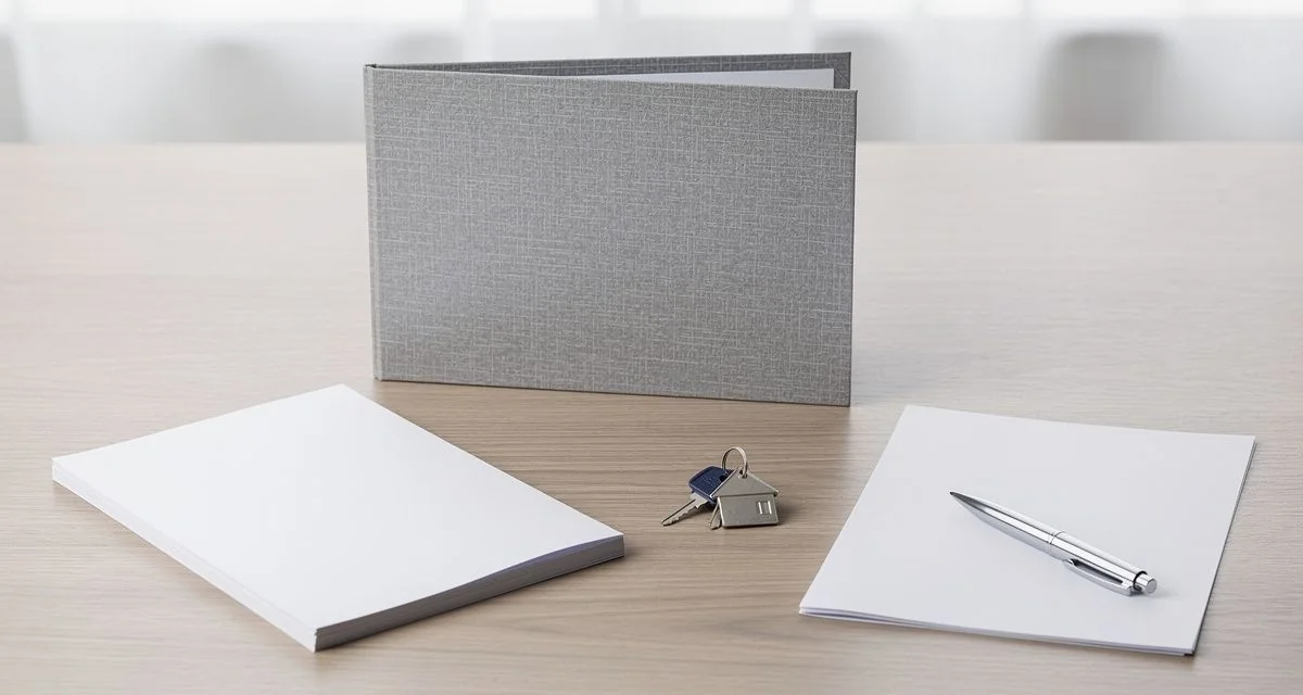 Property title documents and keys resting on a signed sale and purchase agreement