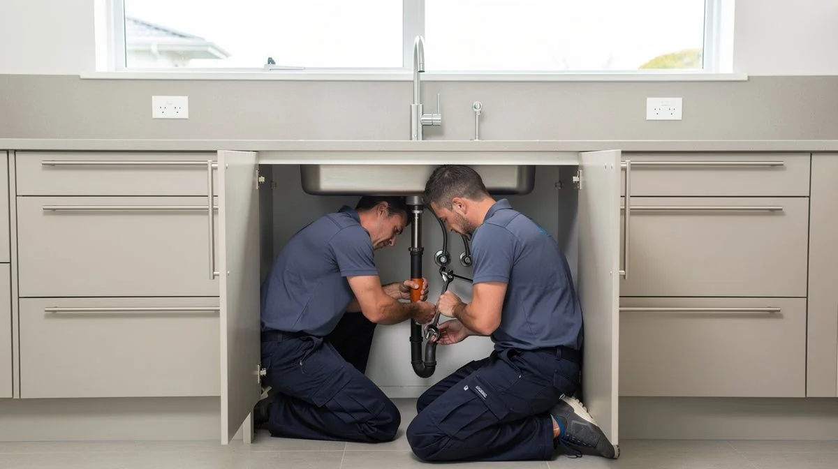 Wellington plumber working in a hillside home