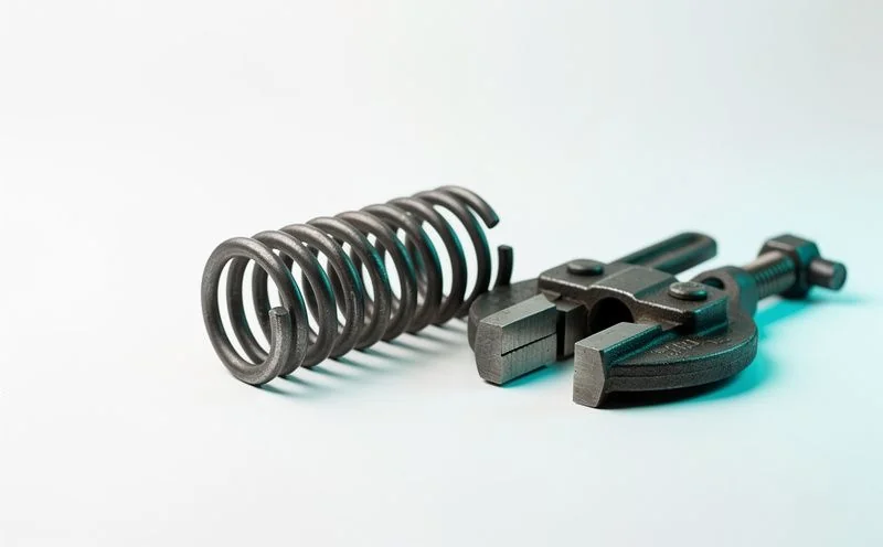 A heavy coiled steel torsion spring beside a pair of dark workshop clamps