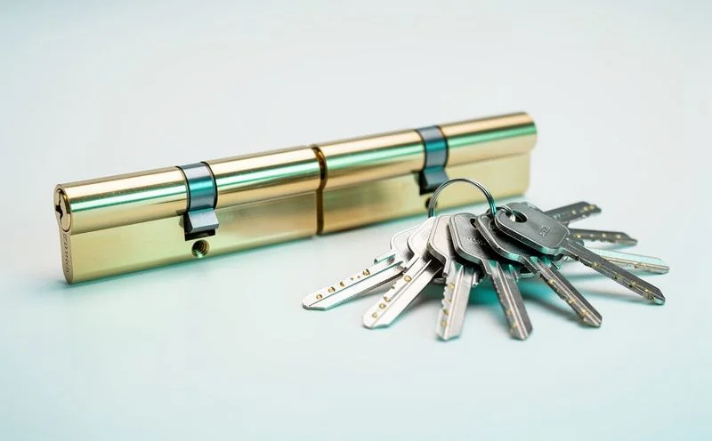 A row of brass cylinder locks beside a fan of silver keys